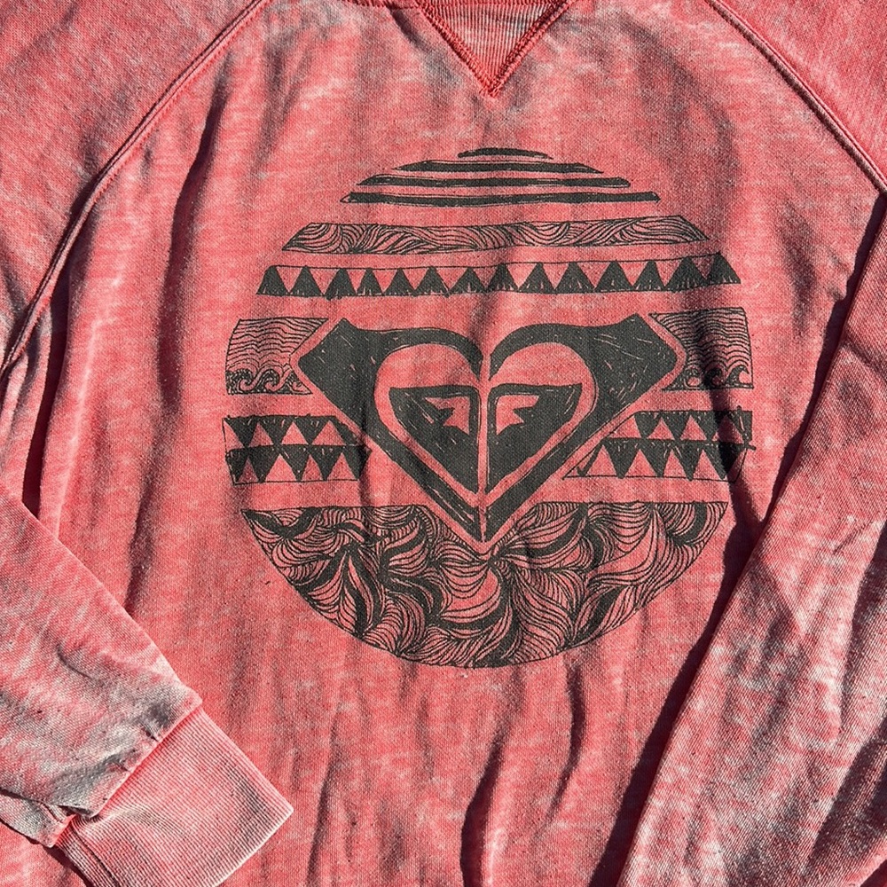 Roxy “wear your heart on your sleeve” wide crew neck graphic sweatshirt Pink M - Picture 2 of 8